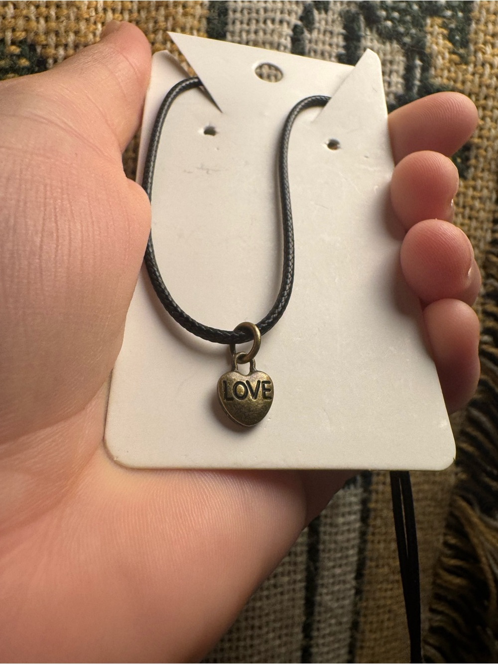 Bronze Heart 'LOVE' Pendant Necklace on Black Cord